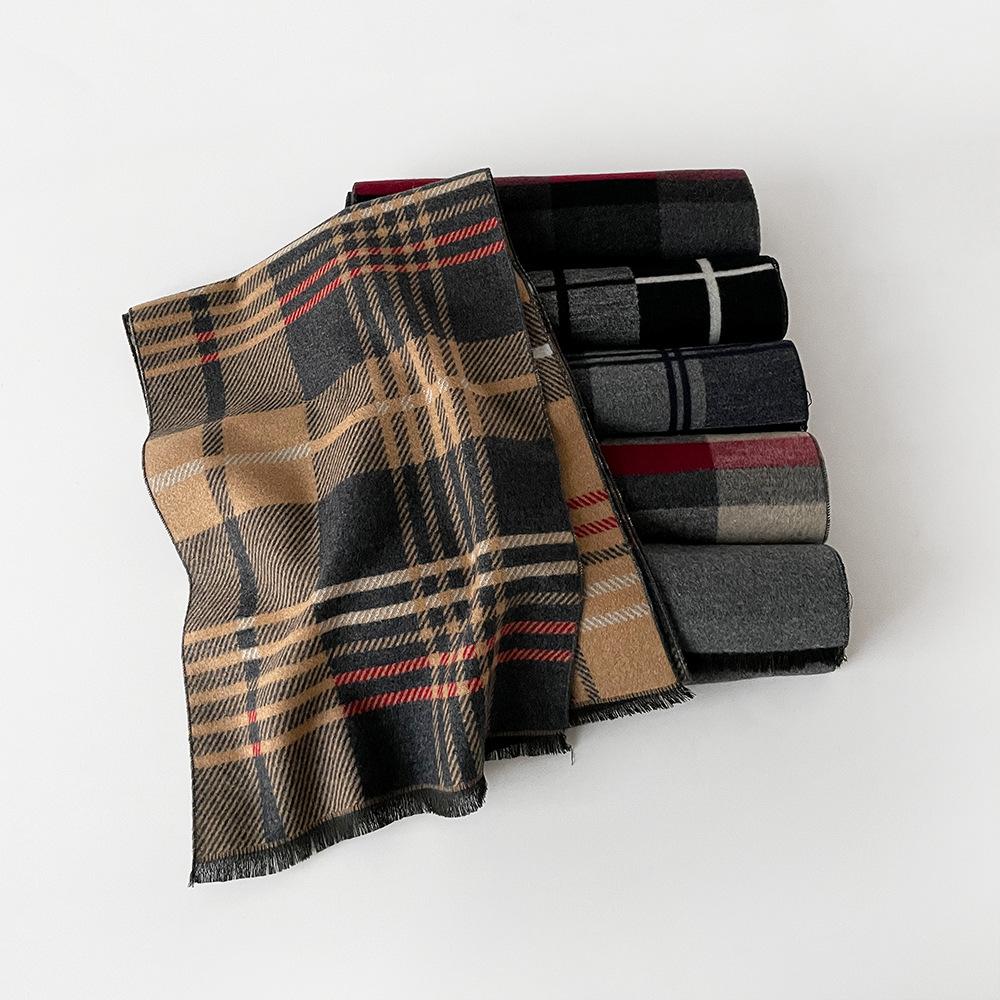 Зимний новый мужской шарф с сетчатым утеплением и утолщенным шерстяным шарфом, модный тренд, имитация кашемировой шаль