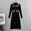 Spring Small Fragrant Style Lapel Knitted Long Dress Elegant And Slimming Dress For Women