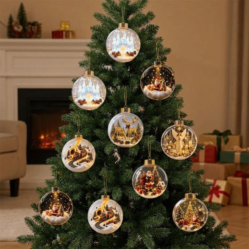 Transparent Lighted Christmas Ball Ornament Acrylic Xmas Snow Globe Ornament New Year Supplies