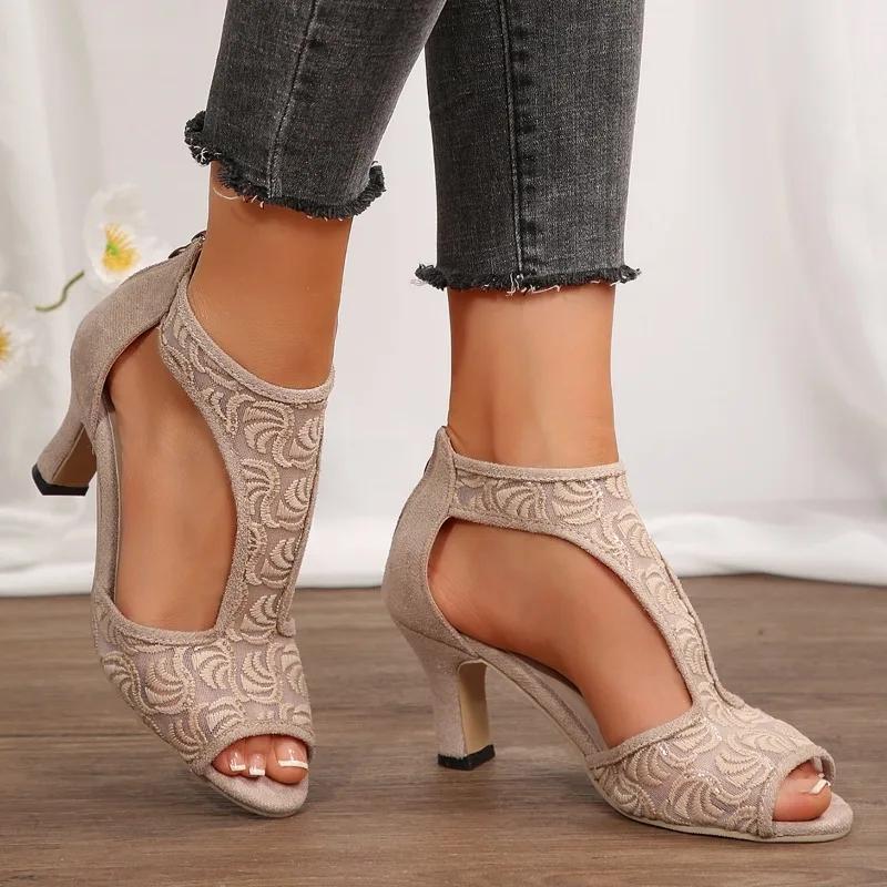 2024 Летние женские повседневные босоножки на танкетке с открытым носком, однотонные, женские повседневные и удобные туфли-лодочки на толстой подошве Zapatos