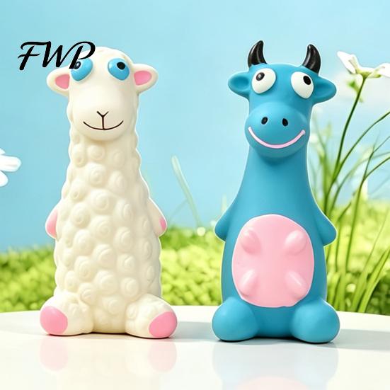 Durable Latex Puppy Toys Animal Dog Toy, Squeaky Chew Cute Cartoon Small Medium Interactive Cattle Sheep, Teeth Cleaning Toy for Aggressive