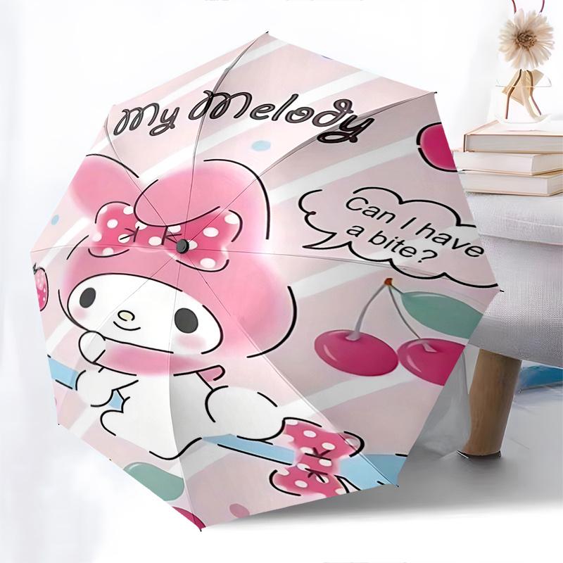 1 шт. Автоматический складной зонт My Melody - Портативная 3-складная конструкция с 8-реберным железным каркасом, идеально подходит для использования на улице, в качестве праздничных подарков, для путешествий, для повседневного использования, S