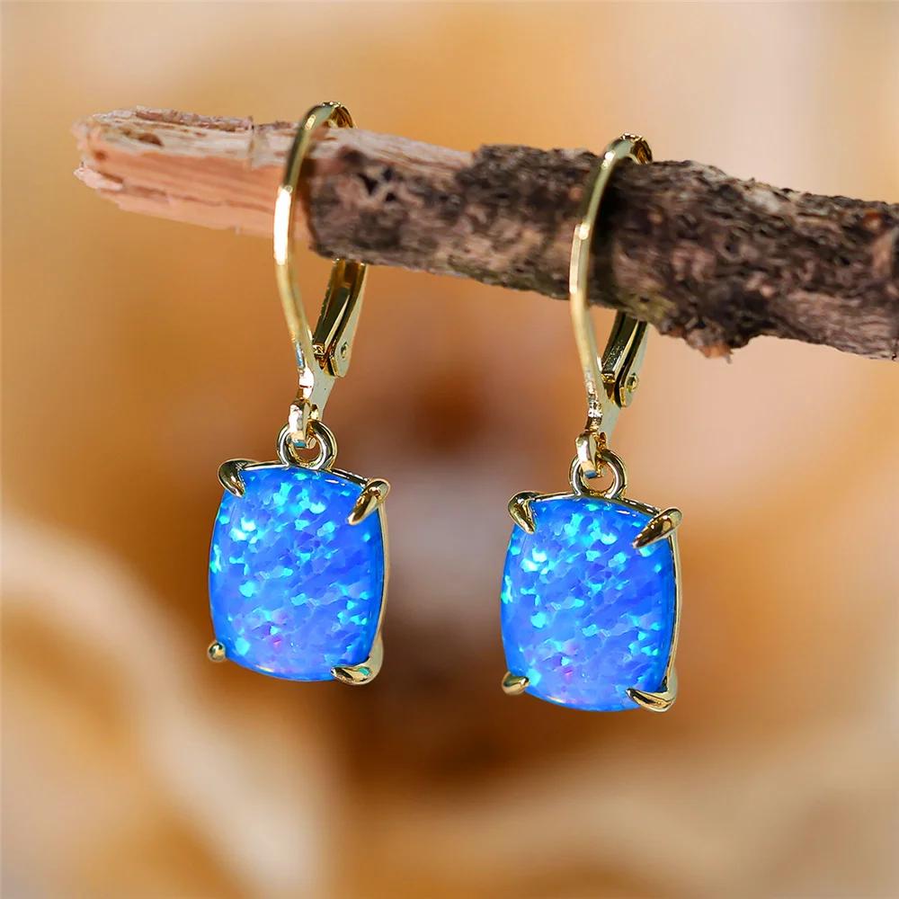 Серьги-подвески из белого и синего огненного опала для женщин, ювелирные изделия в стиле бохо, серебряные, золотистые, цветные серьги-подвески