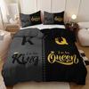 Black & Grey Crown Lettering Duvet Cover Set High Definition Printing For Home & Dorm Decor, Comforter Not Included