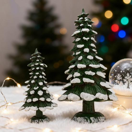 15/20/25CM Mini Christmas Tree Ornament Miniature Snow Xmas Tree Resin Statue Figurine Home Office Holiday Party Decoration