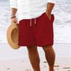 Cotton Linen Shorts with Multiple Pockets Drawstring Men's Striped Beach Pants Shorts Men’s