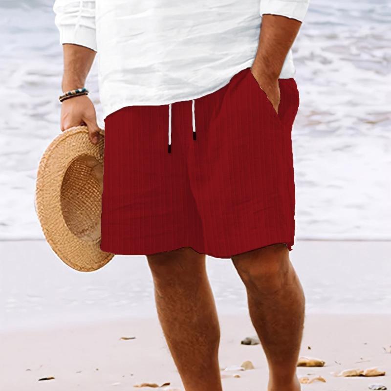 Cotton Linen Shorts with Multiple Pockets Drawstring Men's Striped Beach Pants Shorts Men’s