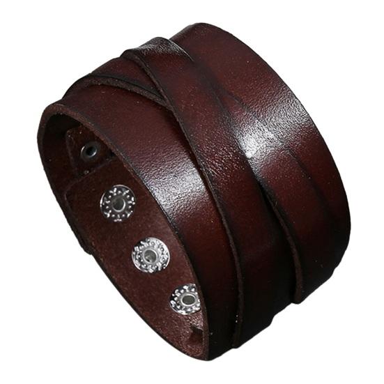 Men Bracelet Faux Leather Solid Color Smooth Punk Style Button Closure Lightweight Individual Cross Strap Men Accessory