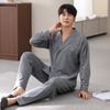 Pure Cotton Pajamas Men'S Spring And Autumn Long-Sleeved Trousers Cardigan Loose And Wearable Loungewear Suit