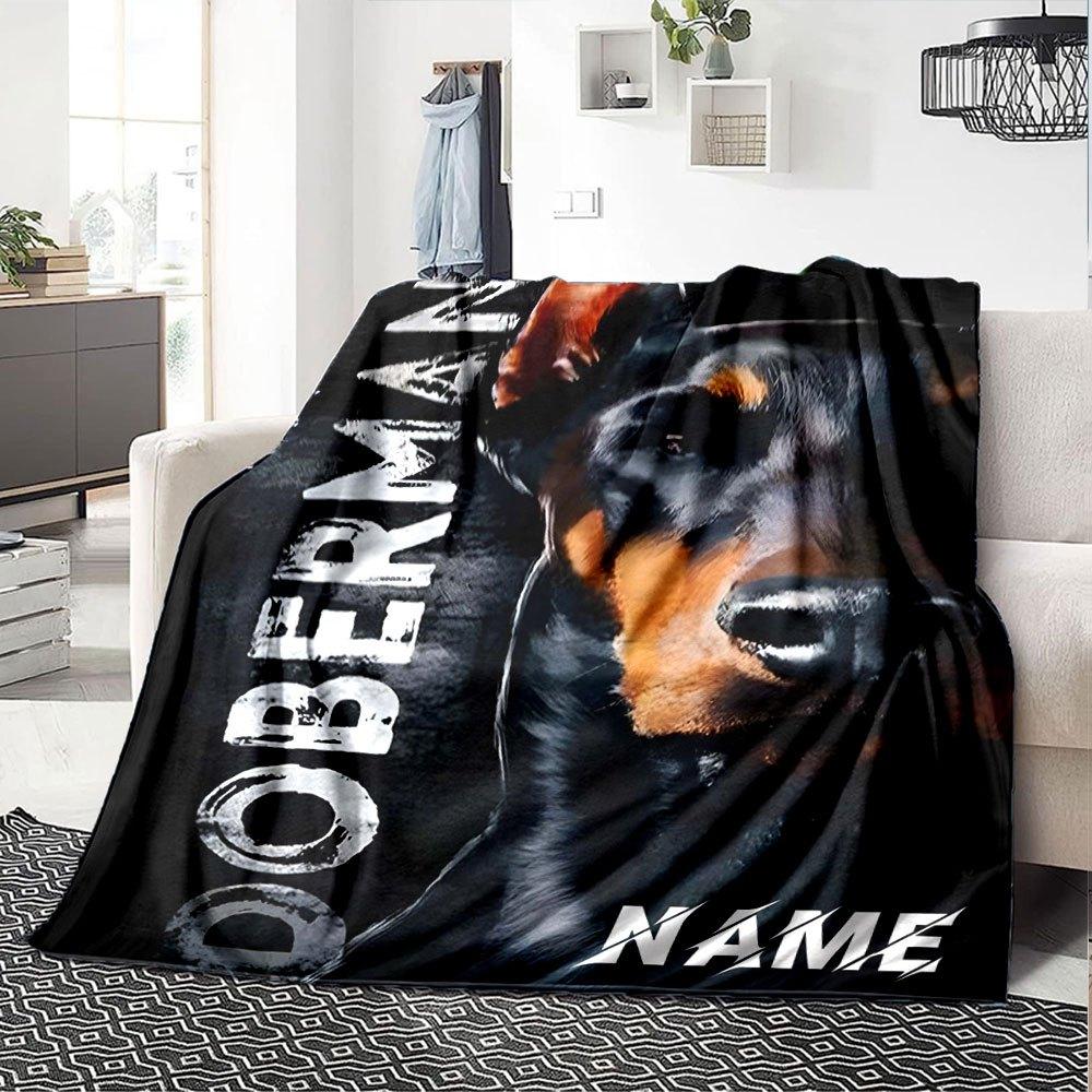 Плед с тематикой добермана Домашний Персонализируйте своим именем Мягкий и уютный Для использования круглый год Идеально подходит для пикников Дивана Офиса Кровати Гостиной Идеальный подарок для