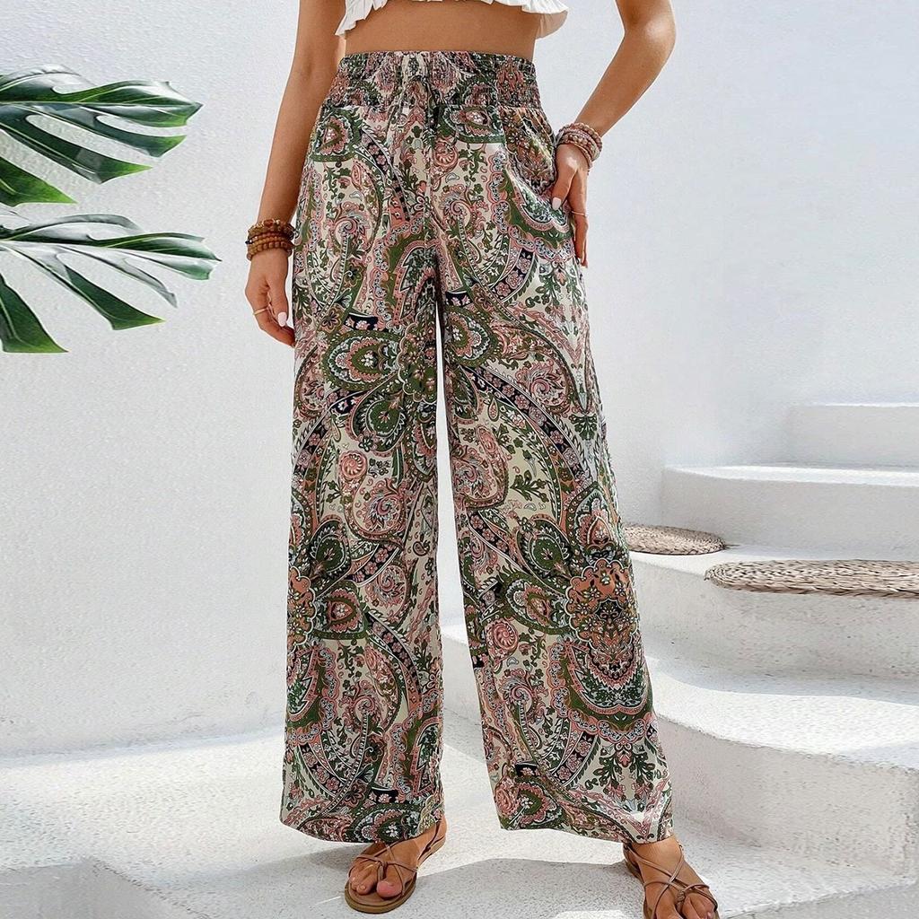 Новые женские модные эластичные удобные повседневные свободные брюки со средней талией и принтом
