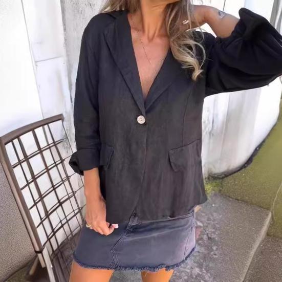 Пальто с лацканами, длинными рукавами, карманами с клапанами, пиджак, сплошной цвет, свободная работа на одной пуговице