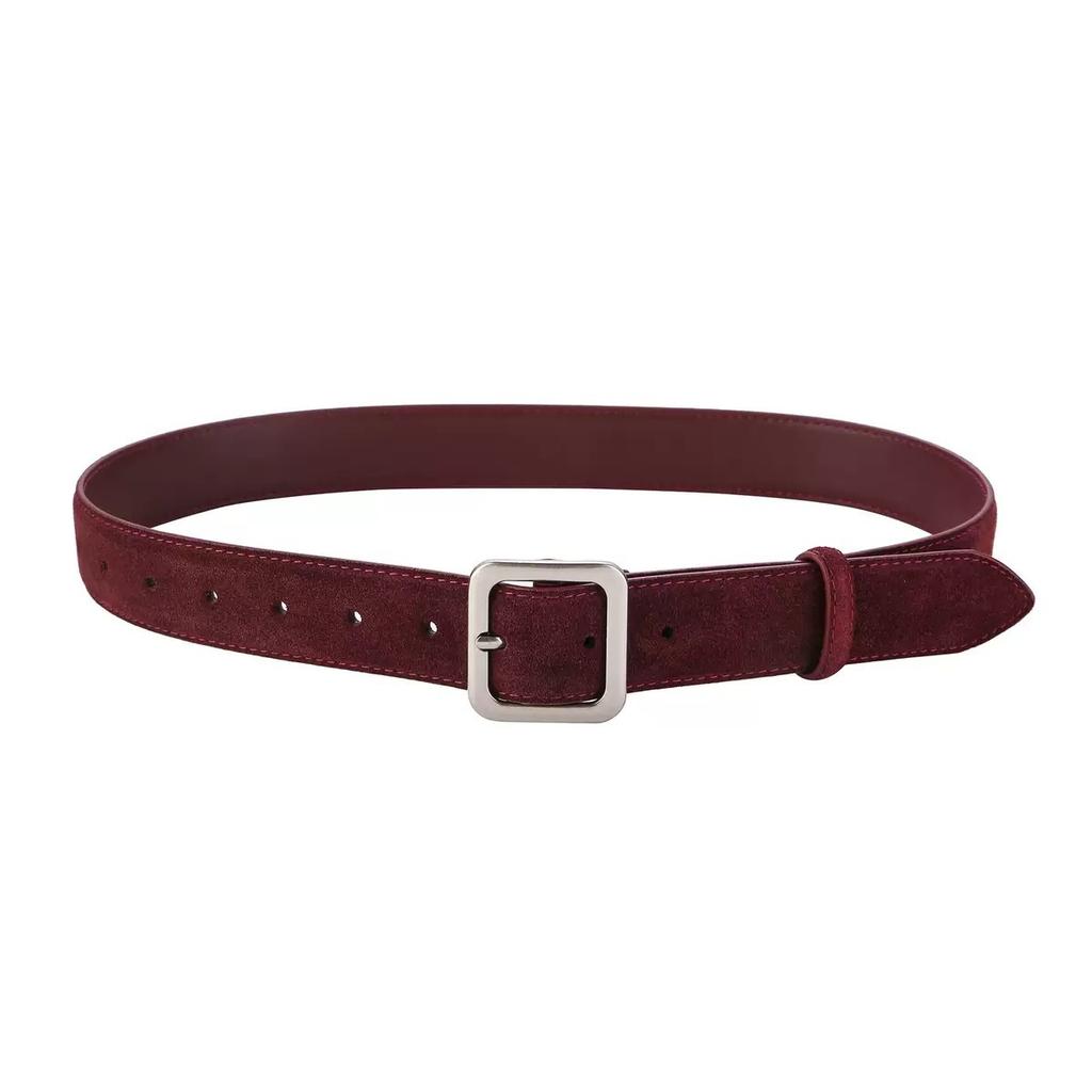 Корейский Искусственный Замшевый Бархатный Кожаный Ремень Женский Повседневный Простой Серебряная Квадратная Пряжка Замшевый Ремень С Джинсами