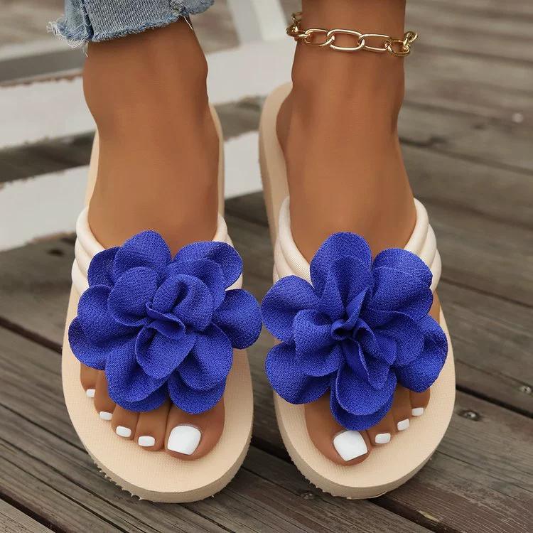 Large Women's Shoes, Summer Slippers, Flower Flip Flops, Thick Soled Slippers, Casual and Versatile, Lightweight Beach Shoes