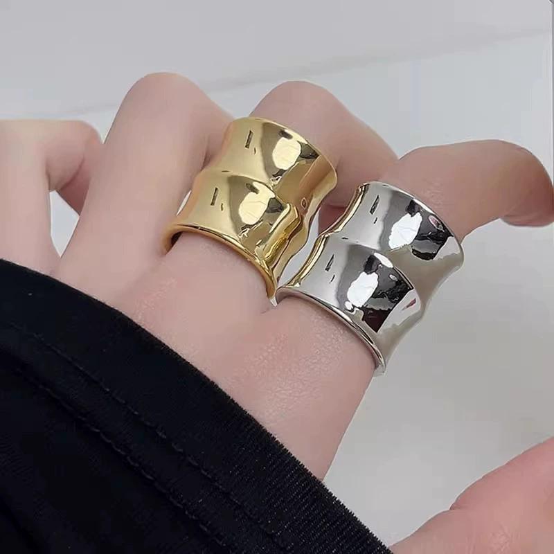 New Fashionable And Simple Metal Joint Opening Ring Female Punk Couple Wide Ring Trendy Jewelry Accessory