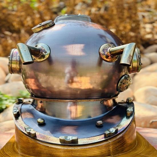 Шлем для подводного плавания коммандос с подставкой Шлем для подводного плавания с аквалангом Шлем ВМС США для дайверов Mark V Морской шлем для глубоководного дайвинга Темно-коричневый шлем для подводного плавания