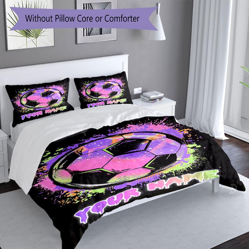 3PC Custom Name Soccer Ball Graffiti Style Bedding Set Duvet Cover Closure Includes 1 Duvet Cover & 2 Pillowcases for Bedroom