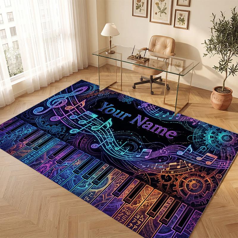 Music Theme Soft Crystal Velvet Rug Custom Name & Text Print Non Slip Floor Rug for Bedroom Living Room