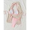Pink 3D Flower Two Piece Swimsuit Sexy Halter Bandage Push Up Tie Side Thong Bikini 2025 Summer Bathing Suit Vacation Swimwear
