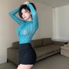 Women's Top Long Sleeve Slightly Transparent Half Turtleneck