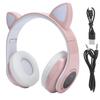 Bluetooth 5.0 Stereo Music Headphones Cat Ear Lighting Cute Headsets for Young PeoplePink Circle