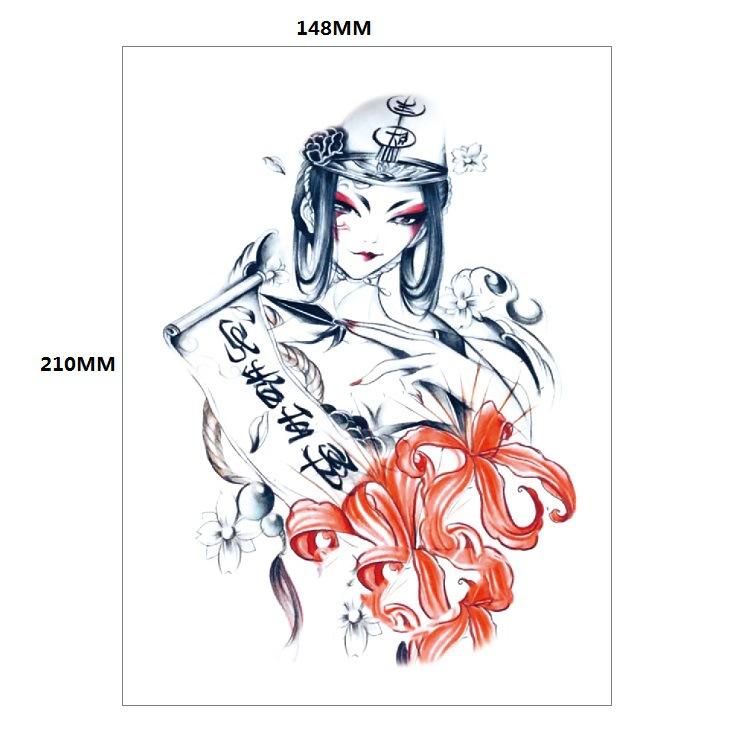 Традиционная красивая женщина персонаж слезы гейши цветная вода переводная цветочная рука анти-реальная татуировка наклейка татуировка