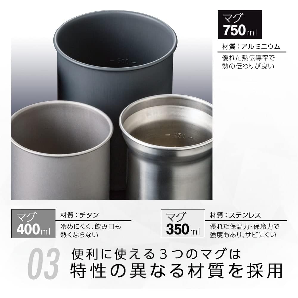 SOTO Cookware Mug 8-Piece Set Lightweight Compact for Solo Duo Camping Trekking Outdoor Thermo Stack Cookware Combo SOD-521