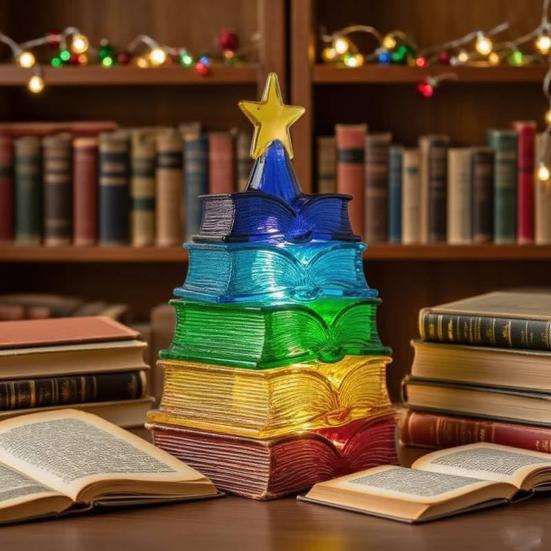 Разноцветное украшение "Стопка книг" для рождественской елки, витражное, в форме стопки книг