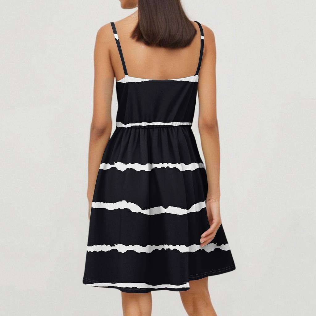 Женская мода повседневные платья с V-образным вырезом и бретелями без рукавов с цветочным принтом