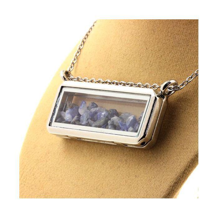 Stones and Minerals. Raw Benitoite Necklace. Rectangle Model.