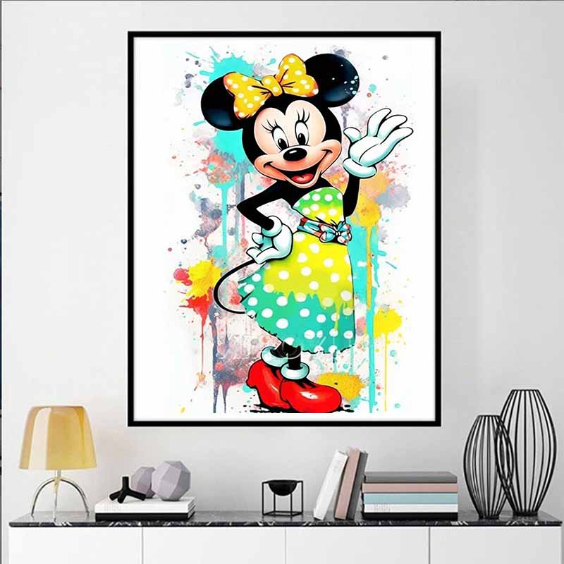 Disney Cartoon Diamond Painting Minnie Mouse Watercolor Splatter Art Illustration 5D DIY Art Cross Stitch Kit Mosaic Embroidery Home Decor Gift