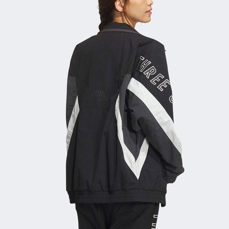 Adidas Letter Print Color Block Loose Stand Collar Long Sleeve Jacket Unisex Jacket Black IS5146