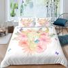 Bull Skull Duvet Cover Chic Feather Bedding Bohemian Exotic Branches Flower for Kids Teens Women Men Room Decoration Quilt Cover