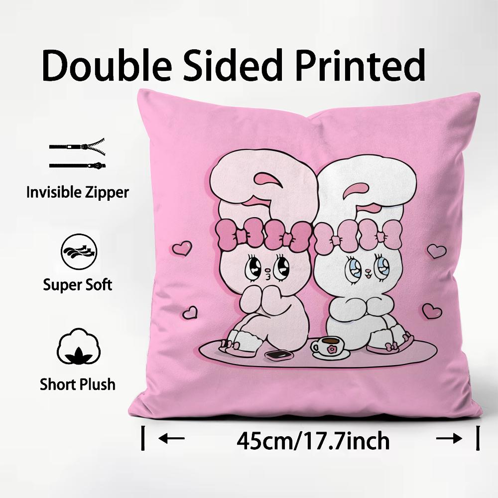 EEsther BunnyY Pink Cute Cushion Cover Plush Fabric Soft DoubleSided Printed Sofa Warm Winter Home Child Gift Pillow Case