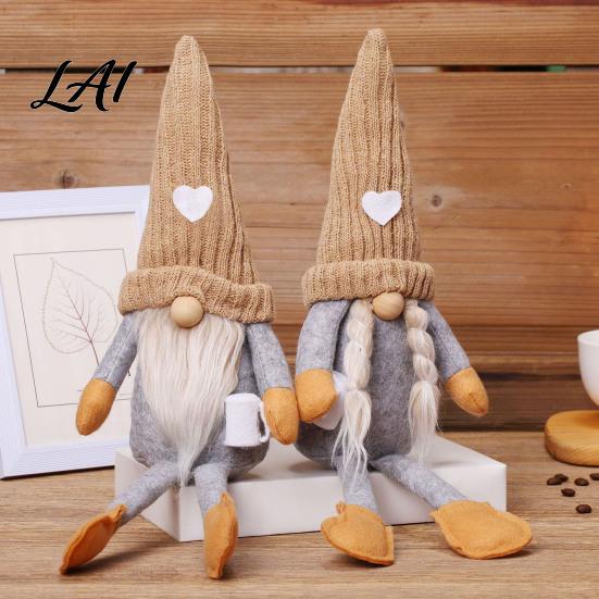 Soft Waxy Fabric Holiday Dolls Christmas Gnome Plush Decoration with Long Legs Faceless Handmade Nordic Style Ornaments Doll Figurines Sitting