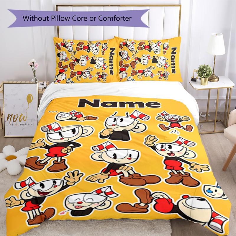 3pcs Custom Name Cuphead Bedding Set Duvet Cover Closure Includes 1 Duvet Cover & 2 Pillowcases for All Seasons Bedroom Decor