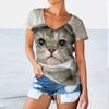Женские футболки с 3D забавным принтом котов, повседневная модная футболка с v-образным вырезом и коротким рукавом Kawaii Graphics, одежда больших размеров для женщин и девочек