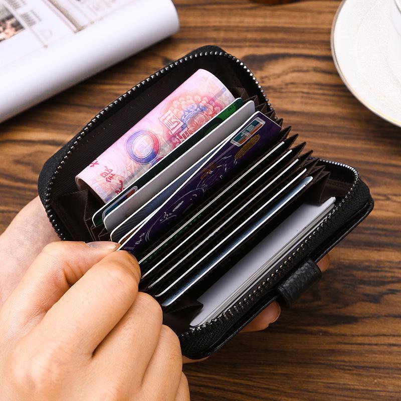 Мини-держатель для карт из натуральной кожи с застежкой-молнией, первый слой из коровьей кожи, для организации нескольких карт