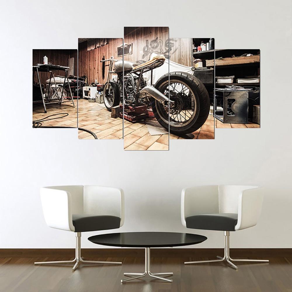5 Panels Canvas Wall Art Poster Painting Retro Motorcycle Vintage Wallpaper Living Room Home Decor Picture Print Mural Framework