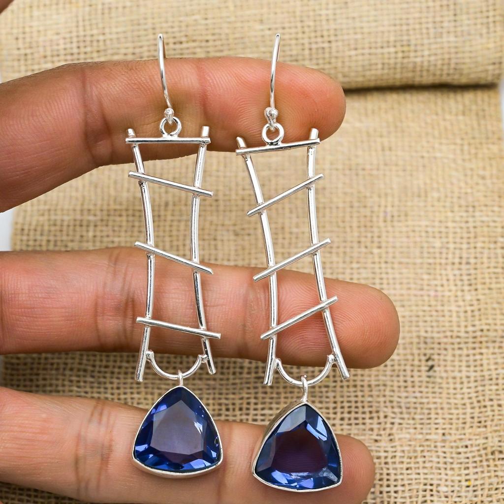Серьги с иолитом, 925 пробы, сплошные серебряные серьги, ювелирные изделия ручной работы с драгоценными камнями, подарки для жены, абсолютно новые серьги
