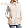 Winter Women Vest Coat Thickened Padded Button Closure Stand Up Collar Sleeveless Solid Color Drawstring Tight Waist Windproof Heat Retention Outdoor