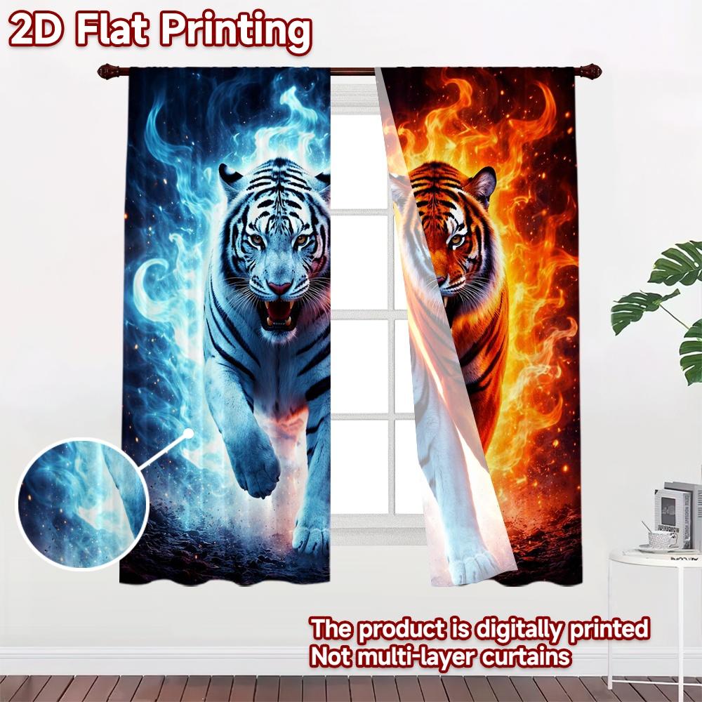 2D FLAT PRINTING 2pcs Curtains (Without Rod) Fire and Ice Tigers Popular Curtains&Window Treatment Versatile Polyester Curtains