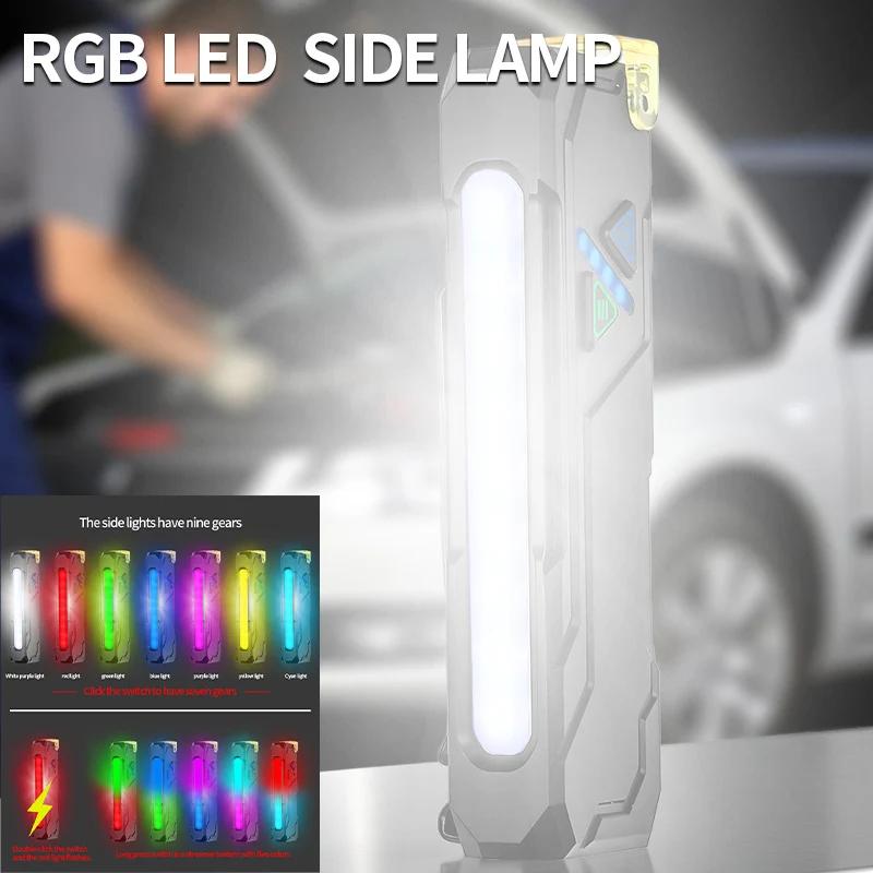 Портативный светодиодный рабочий фонарь RGB, перезаряжаемый, из алюминиевого сплава, магнитный, 15 режимов освещения, многофункциональный, для кемпинга, УФ-свет