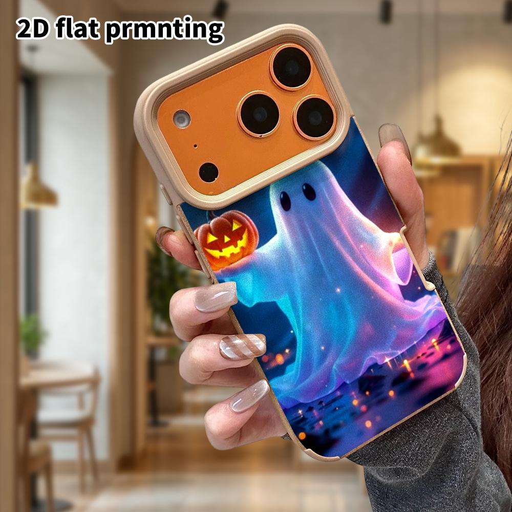 Phone Case: Lambskin 2D Flat Samsung Galaxy A34 A35 M05 M06 S20 S22 S21 FE Plus 5G Protective Case, Blue Neon Little Ghost, Christmas and Halloween Gi