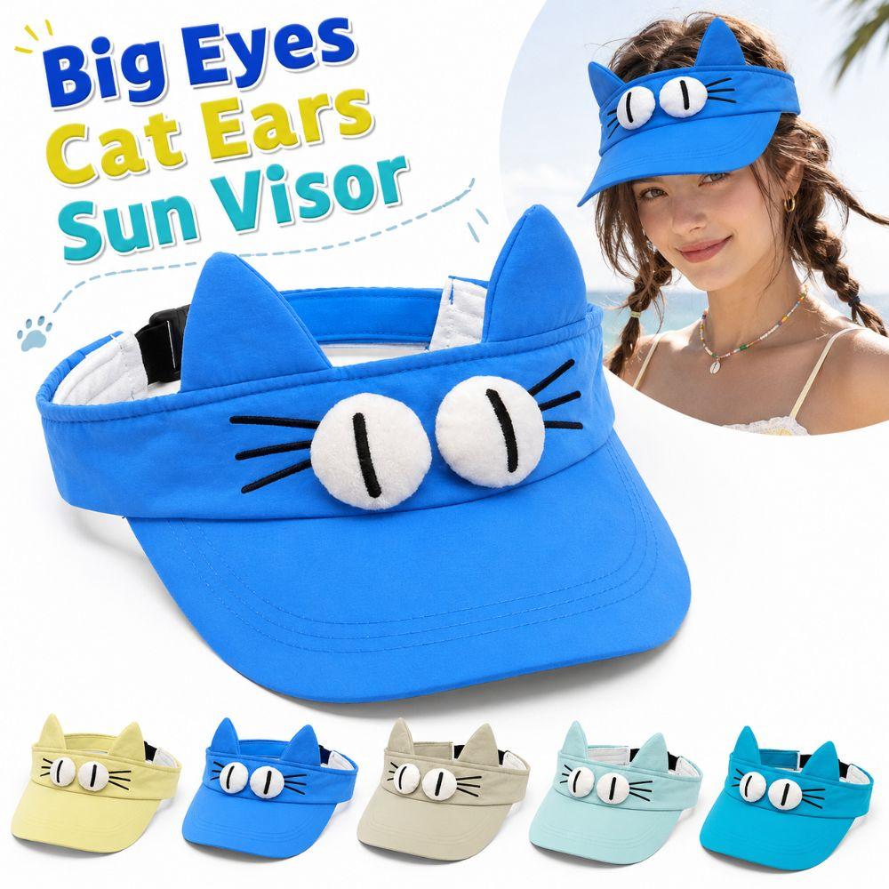 Big Eyes Cat Sun Hat Quick-drying Sun Visor Funny Empty Top Cap Women Summmer