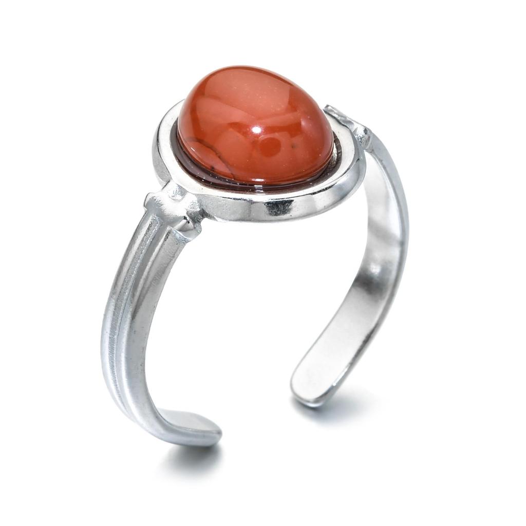 Кольцо с полудрагоценным овальным камнем - модное кольцо из титановой стали, не выцветающее, для женщин