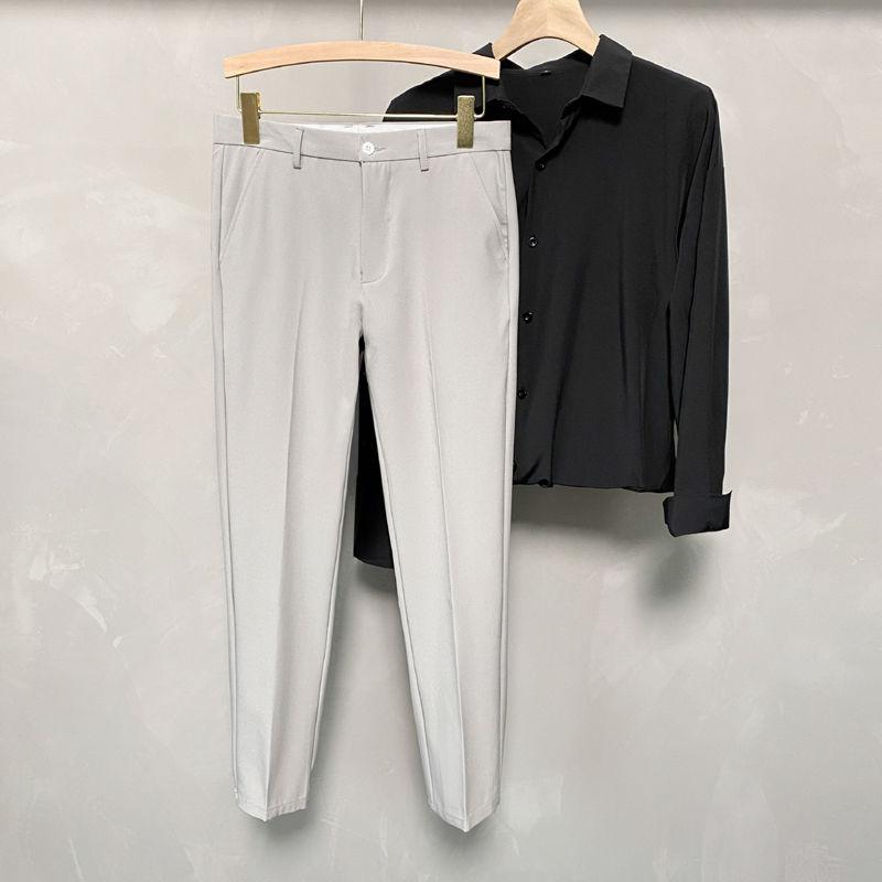 Spring and Autumn Men's Solid Color Slim Fit Small Suit Pants Straight Tube Loose Relaxed Fashion Elegant Commuter Suit Pan