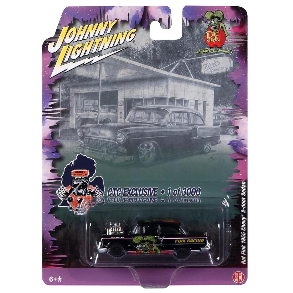 Johnny Lightning Rat Fink 1955 Chevy Sedan CTC Exclusive Rat Fink Diecast Car 164 2-Door - - [Used]