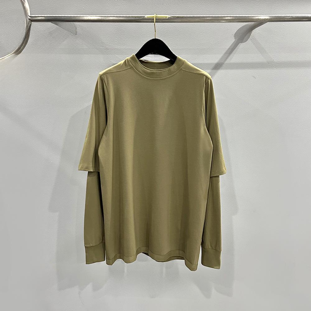 SUBHUMAN Мужская футболка весна/лето 2024 из двух частей, трикотажная, двухслойная, однотонная, свободная, с длинным рукавом