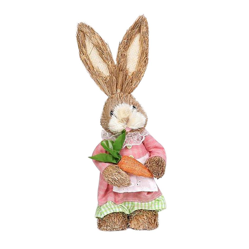 1-3PCS Bunny Decor Easter Decorations Garden Ornaments Straw Rabbit Exquisite Hand Gifts Creative Straw Bunny With Carrot Decor